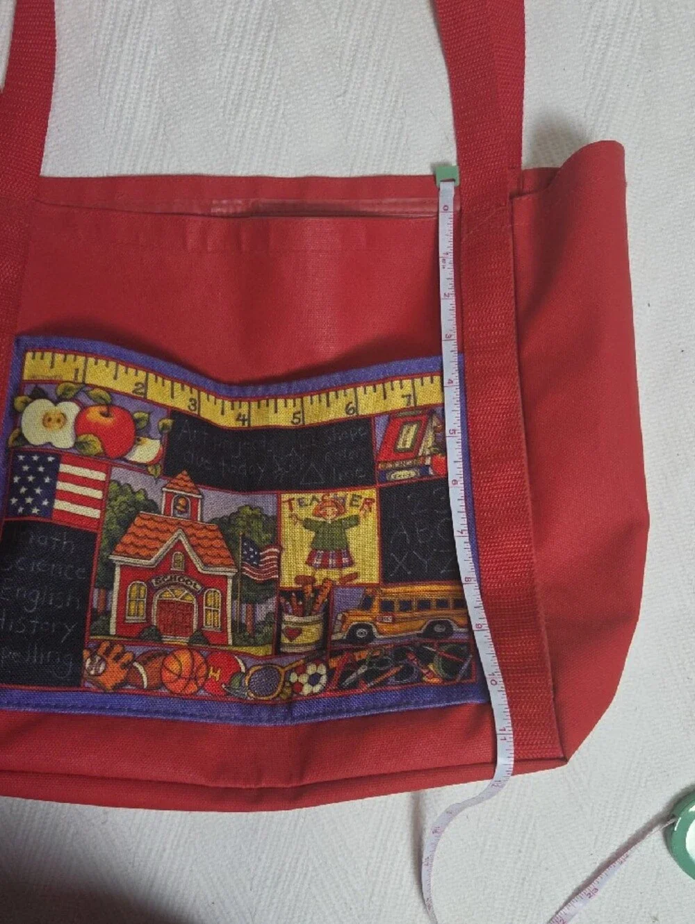 Vintage School Teacher Tote Bag Red Canvas Front Pocket Gregg Back to School